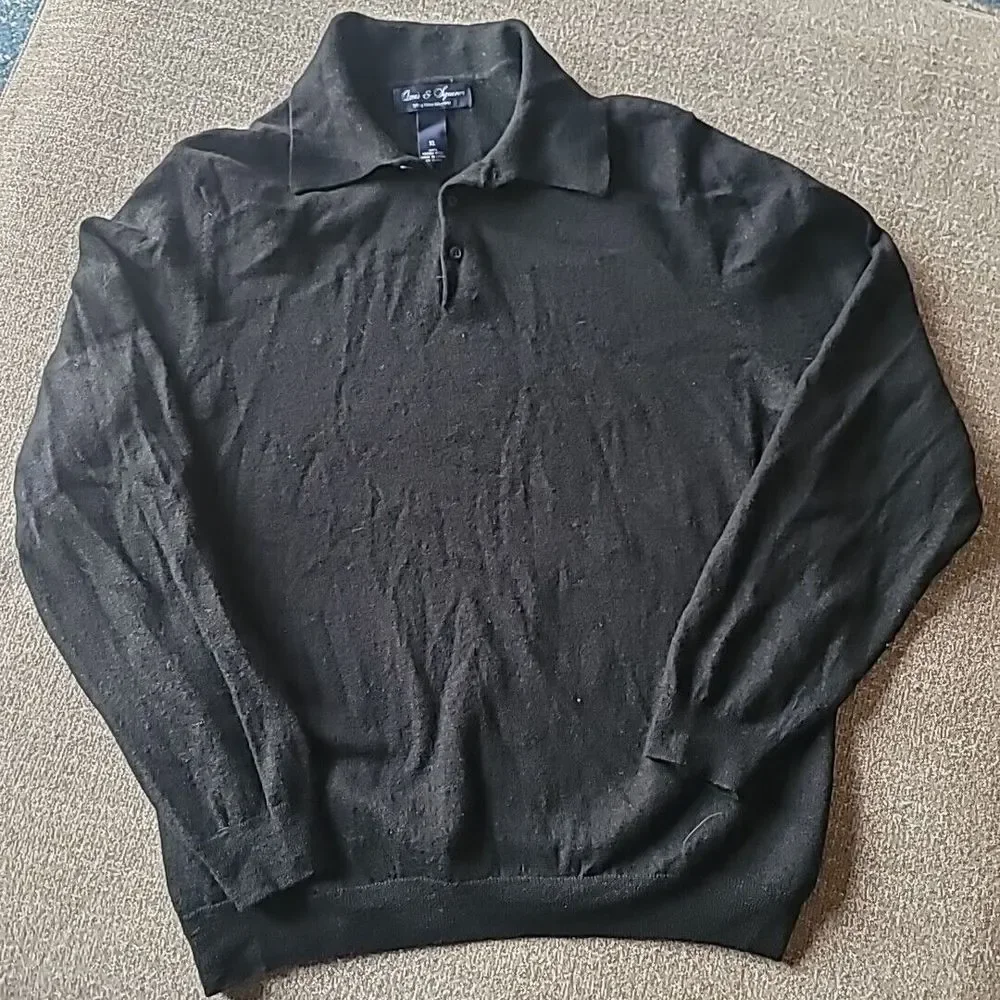 Women XL Extra Fine Merino Wool Travel pullover Polo Black Sweater Davis Squire